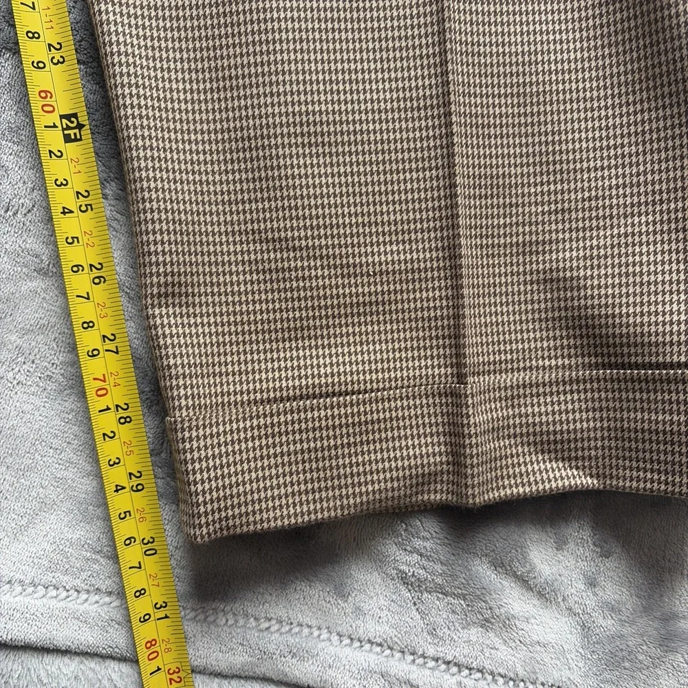Vintage Polo Ralph Lauren Houndstooth Pleated Cotton Trousers Brown Tan 36x30‎